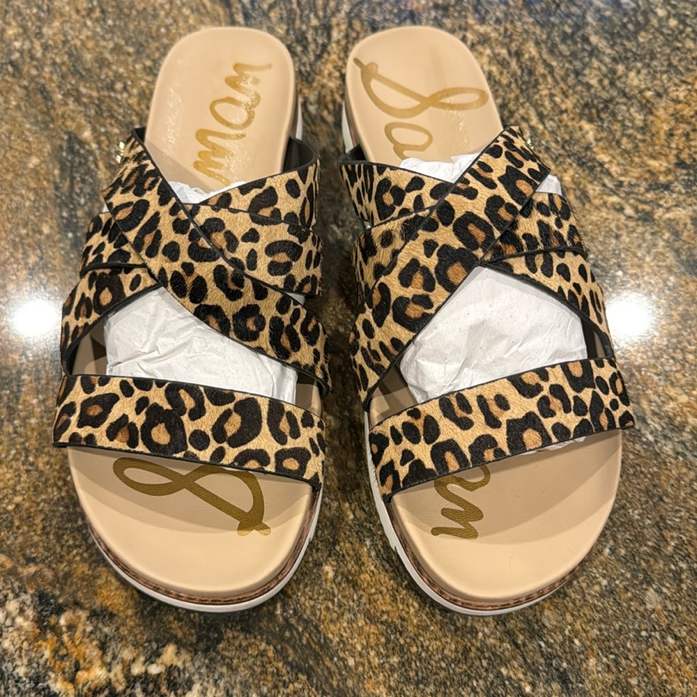 Sam Edelman Woman's size 8 leopard print 1.5" heel, straps are faux leopard skin